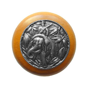 Notting Hill [NHW-705M-AP] Wood Cabinet Knob - Jungle Patrol - Maple - Antique Pewter Finish - 1 1/2" Dia.