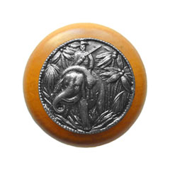 Notting Hill [NHW-705M-AP] Wood Cabinet Knob - Jungle Patrol - Maple - Antique Pewter Finish - 1 1/2&quot; Dia.