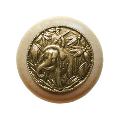 Notting Hill [NHW-705N-AB] Wood Cabinet Knob - Jungle Patrol - Natural - Antique Brass Finish - 1 1/2&quot; Dia.