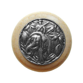 Notting Hill [NHW-705N-AP] Wood Cabinet Knob - Jungle Patrol - Natural - Antique Pewter Finish - 1 1/2" Dia.