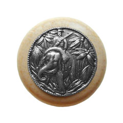 Notting Hill [NHW-705N-AP] Wood Cabinet Knob - Jungle Patrol - Natural - Antique Pewter Finish - 1 1/2&quot; Dia.