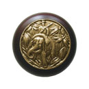 Notting Hill [NHW-705W-AB] Wood Cabinet Knob - Jungle Patrol - Dark Walnut - Antique Brass Finish - 1 1/2" Dia.