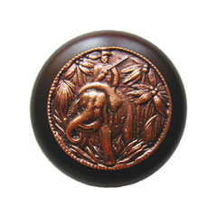 Notting Hill [NHW-705W-AC] Wood Cabinet Knob - Jungle Patrol - Dark Walnut - Antique Copper Finish - 1 1/2&quot; Dia.