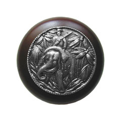 Notting Hill [NHW-705W-AP] Wood Cabinet Knob - Jungle Patrol - Dark Walnut - Antique Pewter Finish - 1 1/2&quot; Dia.