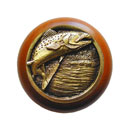 Notting Hill [NHW-708C-AB] Wood Cabinet Knob - Leaping Trout - Cherry - Antique Brass Finish - 1 1/2" Dia.