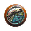 Notting Hill [NHW-708C-PHT] Wood Cabinet Knob - Leaping Trout - Cherry - Hand-Tinted Antique Pewter Finish - 1 1/2" Dia.