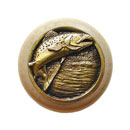 Notting Hill [NHW-708N-AB] Wood Cabinet Knob - Leaping Trout - Natural - Antique Brass Finish - 1 1/2" Dia.