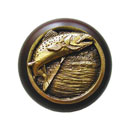 Notting Hill [NHW-708W-AB] Wood Cabinet Knob - Leaping Trout - Dark Walnut - Antique Brass Finish - 1 1/2" Dia.