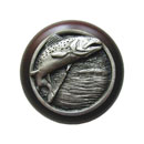 Notting Hill [NHW-708W-AP] Wood Cabinet Knob - Leaping Trout - Dark Walnut - Antique Pewter Finish - 1 1/2" Dia.