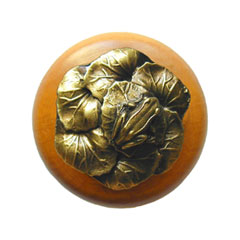 Notting Hill [NHW-709M-AB] Wood Cabinet Knob - Leap Frog - Maple - Antique Brass Finish - 1 1/2&quot; Dia.