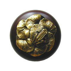 Notting Hill [NHW-709W-AB] Wood Cabinet Knob - Leap Frog - Dark Walnut - Antique Brass Finish - 1 1/2&quot; Dia.