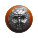 Notting Hill [NHW-711C-AP] Wood Cabinet Knob - Wise Owl - Cherry - Antique Pewter Finish - 1 1/2" Dia.