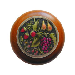 Notting Hill [NHW-713C-BHT] Wood Cabinet Knob - Tuscan Bounty - Cherry - Hand-Tinted Antique Brass Finish - 1 1/2&quot; Dia.