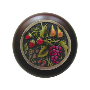 Notting Hill [NHW-713W-BHT] Wood Cabinet Knob - Tuscan Bounty - Dark Walnut - Hand-Tinted Antique Brass Finish - 1 1/2" Dia.