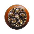 Notting Hill [NHW-714C-AB] Wood Cabinet Knob - Chrysanthemum - Cherry - Antique Brass Finish - 1 1/2&quot; Dia.