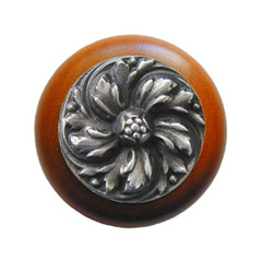 Notting Hill [NHW-714C-AP] Wood Cabinet Knob - Chrysanthemum - Cherry - Antique Pewter Finish - 1 1/2&quot; Dia.