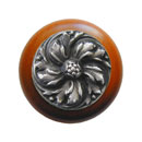 Notting Hill [NHW-714C-AP] Wood Cabinet Knob - Chrysanthemum - Cherry - Antique Pewter Finish - 1 1/2" Dia.