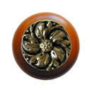 Notting Hill [NHW-714C-BB] Wood Cabinet Knob - Chrysanthemum - Cherry - Brite Brass Finish - 1 1/2&quot; Dia.