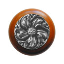 Notting Hill [NHW-714C-SN] Wood Cabinet Knob - Chrysanthemum - Cherry - Satin Nickel Finish - 1 1/2&quot; Dia.