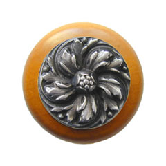 Notting Hill [NHW-714M-AP] Wood Cabinet Knob - Chrysanthemum - Maple - Antique Pewter Finish - 1 1/2&quot; Dia.