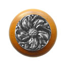 Notting Hill [NHW-714M-SN] Wood Cabinet Knob - Chrysanthemum - Maple - Satin Nickel Finish - 1 1/2" Dia.