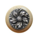 Notting Hill [NHW-714N-AP] Wood Cabinet Knob - Chrysanthemum - Natural - Antique Pewter Finish - 1 1/2" Dia.