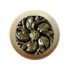 Notting Hill [NHW-714N-BB] Wood Cabinet Knob - Chrysanthemum - Natural - Brite Brass Finish - 1 1/2&quot; Dia.