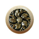 Notting Hill [NHW-714N-BB] Wood Cabinet Knob - Chrysanthemum - Natural - Brite Brass Finish - 1 1/2" Dia.