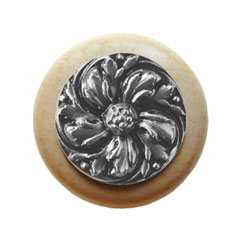 Notting Hill [NHW-714N-SN] Wood Cabinet Knob - Chrysanthemum - Natural - Satin Nickel Finish - 1 1/2&quot; Dia.