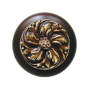 Notting Hill [NHW-714W-AB] Wood Cabinet Knob - Chrysanthemum - Dark Walnut - Antique Brass Finish - 1 1/2" Dia.