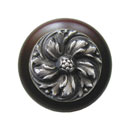 Notting Hill [NHW-714W-AP] Wood Cabinet Knob - Chrysanthemum - Dark Walnut - Antique Pewter Finish - 1 1/2" Dia.