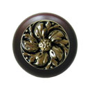 Notting Hill [NHW-714W-BB] Wood Cabinet Knob - Chrysanthemum - Dark Walnut - Brite Brass Finish - 1 1/2&quot; Dia.