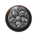 Notting Hill [NHW-714W-SN] Wood Cabinet Knob - Chrysanthemum - Dark Walnut - Satin Nickel Finish - 1 1/2" Dia.