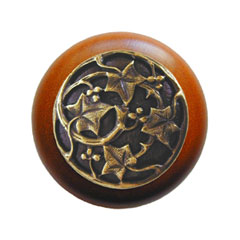 Notting Hill [NHW-715C-AB] Wood Cabinet Knob - Ivy w/ Berries - Cherry - Antique Brass Finish - 1 1/2&quot; Dia.