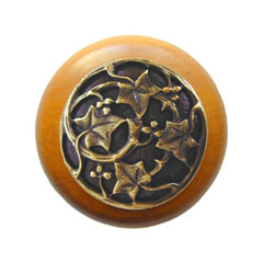 Notting Hill [NHW-715M-AB] Wood Cabinet Knob - Ivy w/ Berries - Maple - Antique Brass Finish - 1 1/2&quot; Dia.