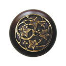 Notting Hill [NHW-715W-AB] Wood Cabinet Knob - Ivy w/ Berries - Dark Walnut - Antique Brass Finish - 1 1/2&quot; Dia.