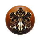 Notting Hill [NHW-725C-BB] Wood Cabinet Knob - Opulent Flower - Cherry - Brite Brass Finish - 1 1/2&quot; Dia.