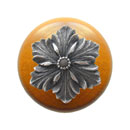 Notting Hill [NHW-725M-AP] Wood Cabinet Knob - Opulent Flower - Maple - Antique Pewter Finish - 1 1/2" Dia.