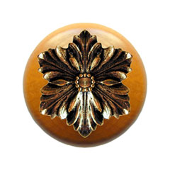 Notting Hill [NHW-725M-BB] Wood Cabinet Knob - Opulent Flower - Maple - Brite Brass Finish - 1 1/2&quot; Dia.