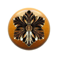 Notting Hill [NHW-725M-BB] Wood Cabinet Knob - Opulent Flower - Maple - Brite Brass Finish - 1 1/2&quot; Dia.