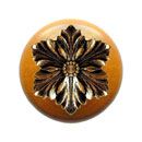 Notting Hill [NHW-725M-BB] Wood Cabinet Knob - Opulent Flower - Maple - Brite Brass Finish - 1 1/2" Dia.