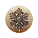 Notting Hill [NHW-725N-AB] Wood Cabinet Knob - Opulent Flower - Natural - Antique Brass Finish - 1 1/2" Dia.