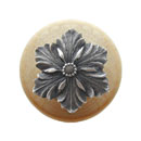 Notting Hill [NHW-725N-AP] Wood Cabinet Knob - Opulent Flower - Natural - Antique Pewter Finish - 1 1/2" Dia.