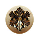 Notting Hill [NHW-725N-BB] Wood Cabinet Knob - Opulent Flower - Natural - Brite Brass Finish - 1 1/2" Dia.