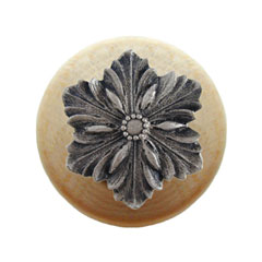 Notting Hill [NHW-725N-SN] Wood Cabinet Knob - Opulent Flower - Natural - Satin Nickel Finish - 1 1/2&quot; Dia.