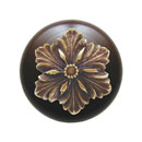 Notting Hill [NHW-725W-AB] Wood Cabinet Knob - Opulent Flower - Dark Walnut - Antique Brass Finish - 1 1/2&quot; Dia.