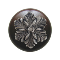 Notting Hill [NHW-725W-SN] Wood Cabinet Knob - Opulent Flower - Dark Walnut - Satin Nickel Finish - 1 1/2&quot; Dia.