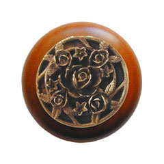 Notting Hill [NHW-726C-AB] Wood Cabinet Knob - Saratoga Rose - Cherry - Antique Brass Finish - 1 1/2&quot; Dia.