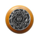 Notting Hill [NHW-726M-AP] Wood Cabinet Knob - Saratoga Rose - Maple - Antique Pewter Finish - 1 1/2" Dia.