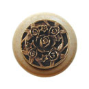 Notting Hill [NHW-726N-AB] Wood Cabinet Knob - Saratoga Rose - Natural - Antique Brass Finish - 1 1/2" Dia.